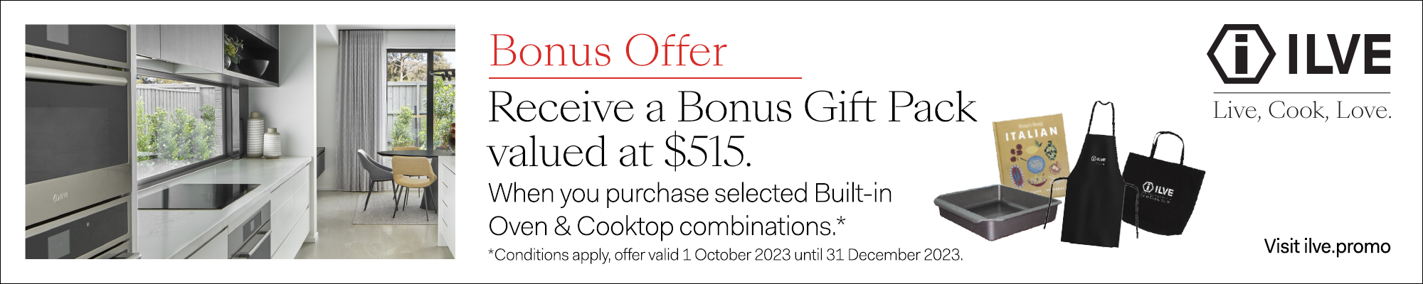 Receive A Bonus Gift Pack Valued at $515 When You Purchase Selected Built-In Oven & Cooktop Combinations*