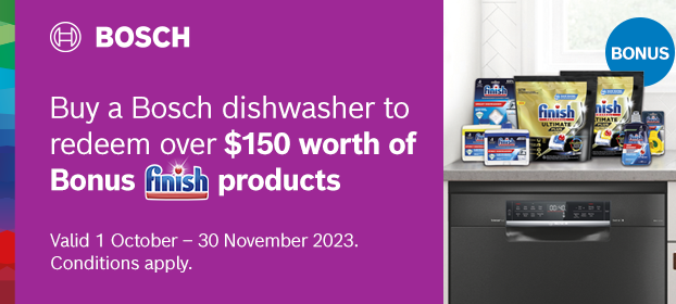 Buy A Bosch Dishwasher To Redeem Over $150 Worth Of Bonus Finish Products*