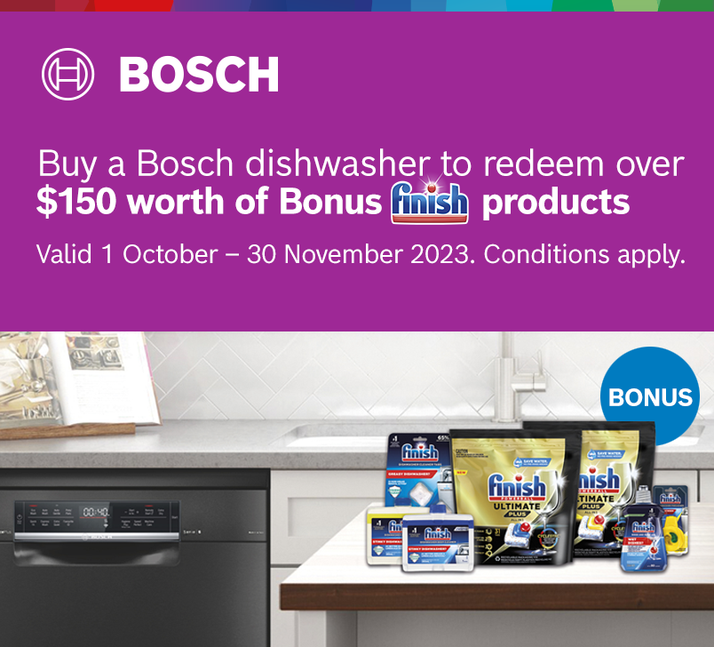 Buy A Bosch Dishwasher To Redeem Over $150 Worth Of Bonus Finish Products*
