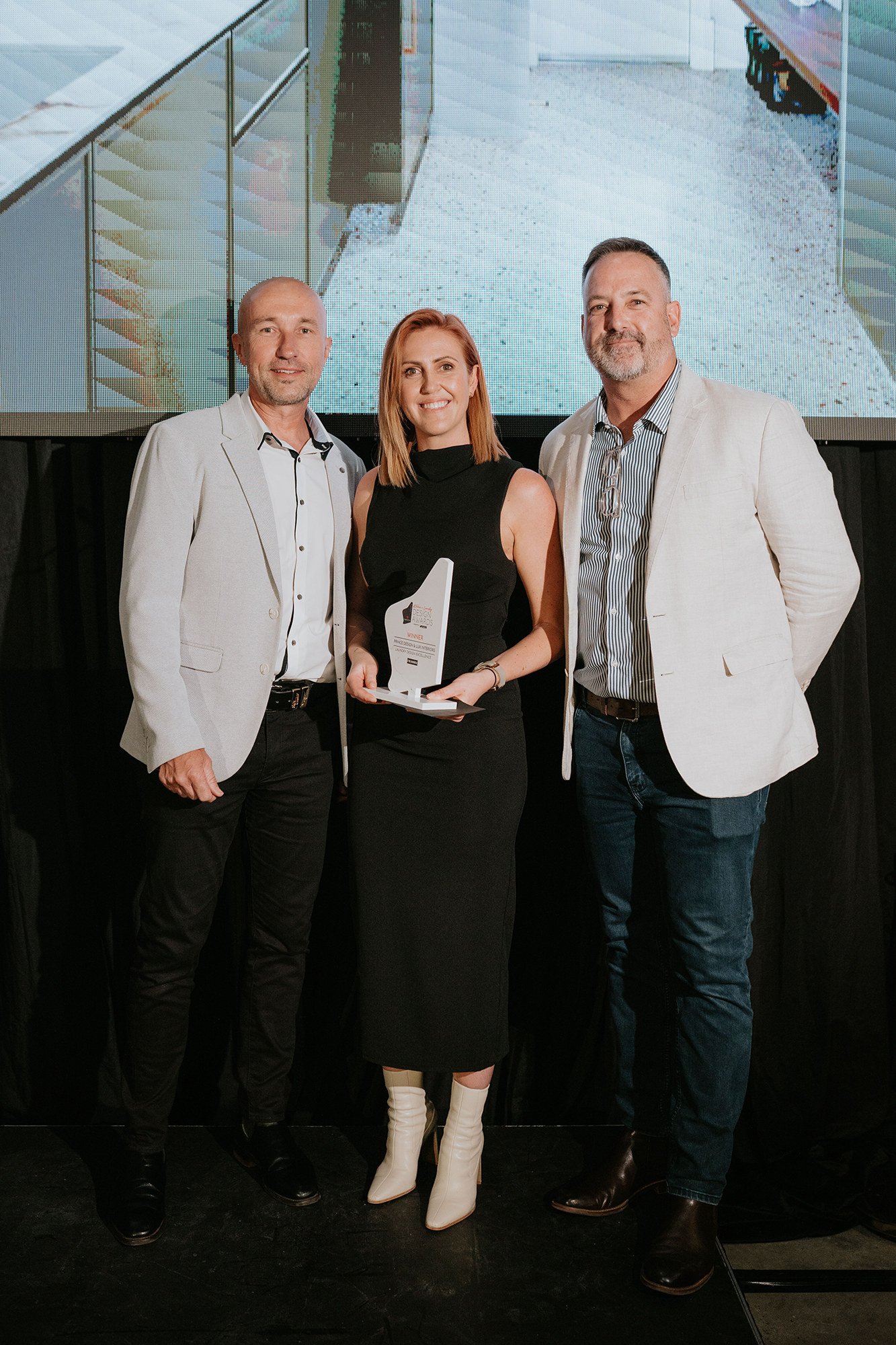 Laundry Design Excellence | Anthony Wall, Franke, Tamlin Prince of Prince Design & Mick Hart, Director Hart & Co. Tamlin accepted on behalf of Prince Design and Lux Interiors