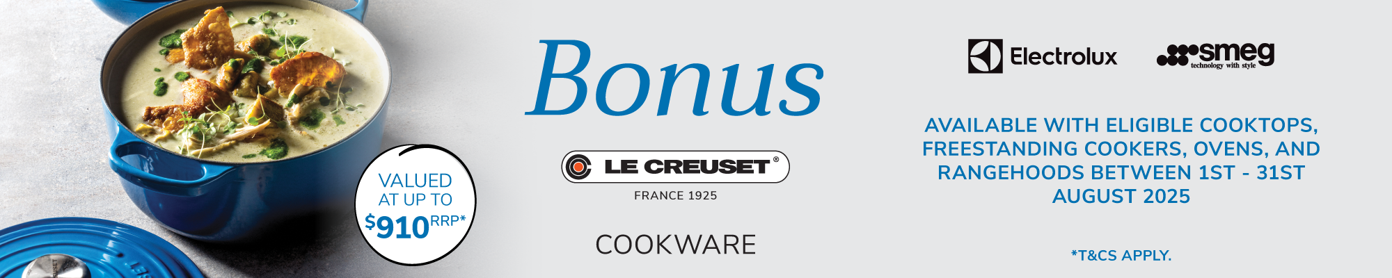 Bonus Le Creuset Cookware Valued Up To $910 With Selected Cooking Appliances*