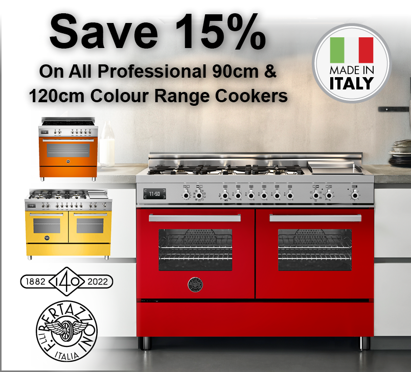 Save 15% on all Bertazzoni Professional 90cm & 120cm Colour Range Cookers