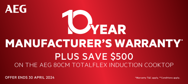 10 Year AEG Manufacturer's Warranty* On TotalFlex Induction Cooktop Plus Save $500
