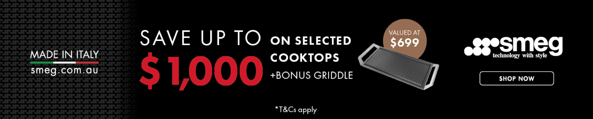 Save Up To $1000 On SMEG Dolce Stil Novo & Linea Cooktops + Bonus Griddle Plate On Selected Induction