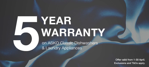 5 Year Warranty* on ASKO Classic Dishwashers & Laundry Appliances