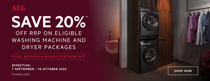Save 20%* On Select AEG Laundry Packages Plus Bonus Stacking Kit