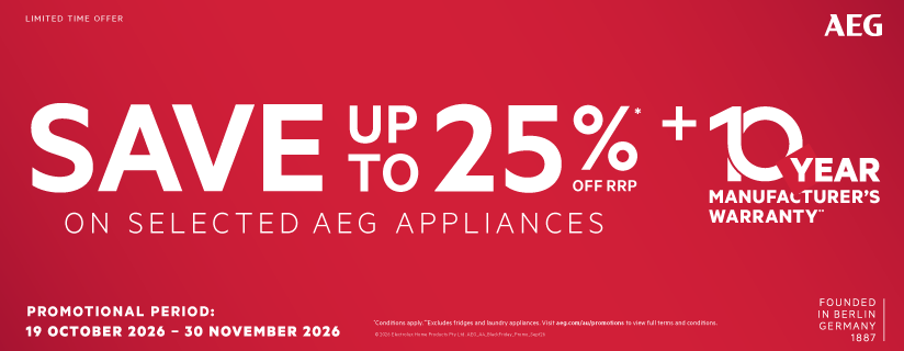 Save Up To 25% & A Bonus 10 Year Warranty On Select AEG Appliances*