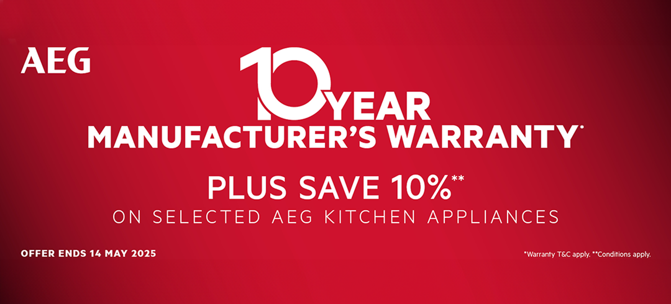 10 Year Warranty Plus Save 10% On Selected AEG Kitchen Appliances*