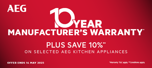 10 Year Warranty Plus Save 10% On Selected AEG Kitchen Appliances*