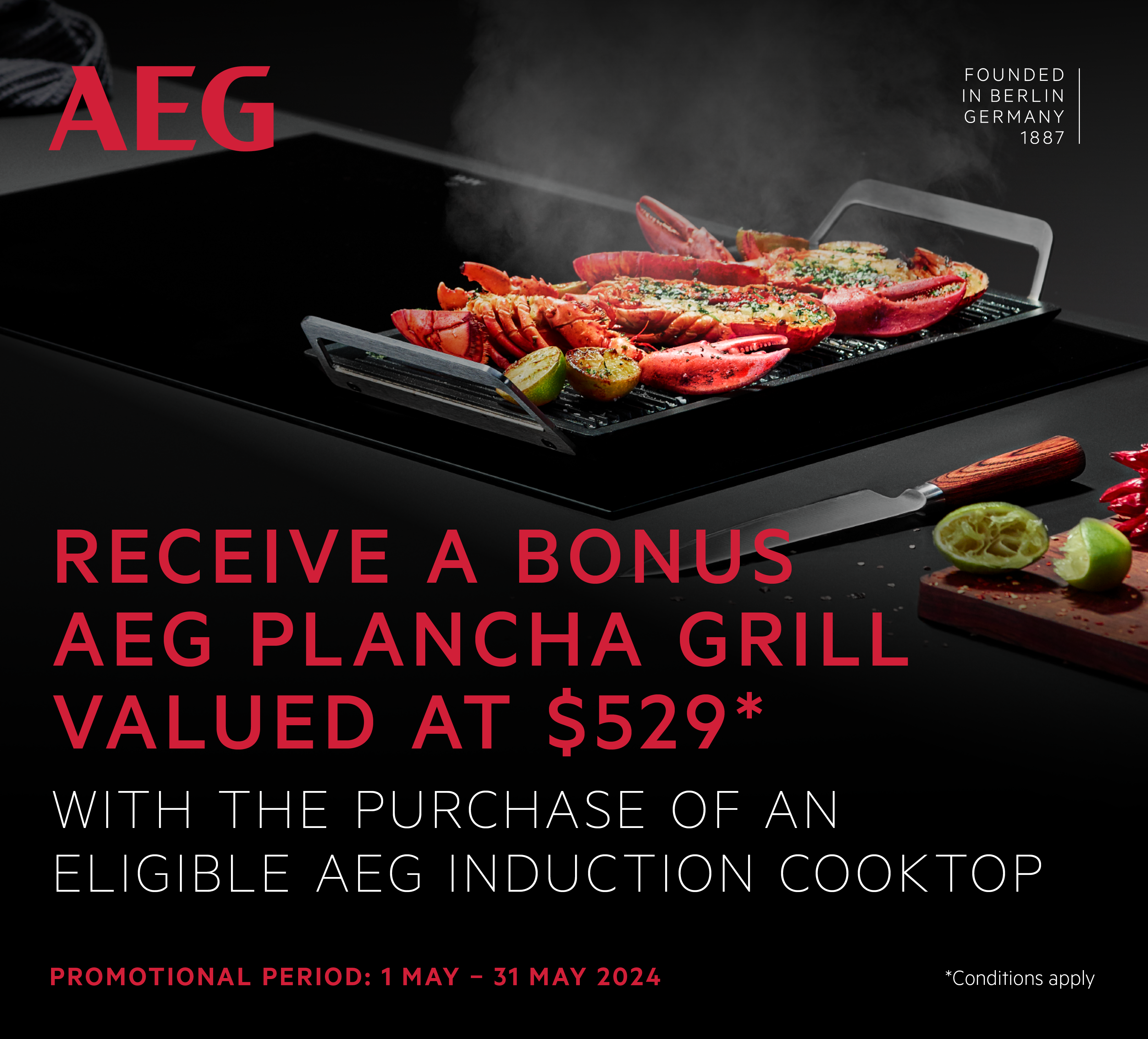 Receive A Bonus AEG Plancha Grill Valued At $529* With The Purchase Of An Eligible AEG Induction Cooktop