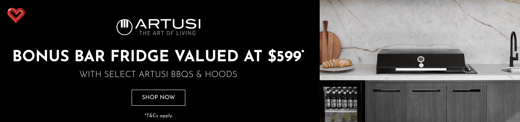 Bonus Bar Fridge Valued At $599 RRP With Select Artusi BBQs & Hoods*