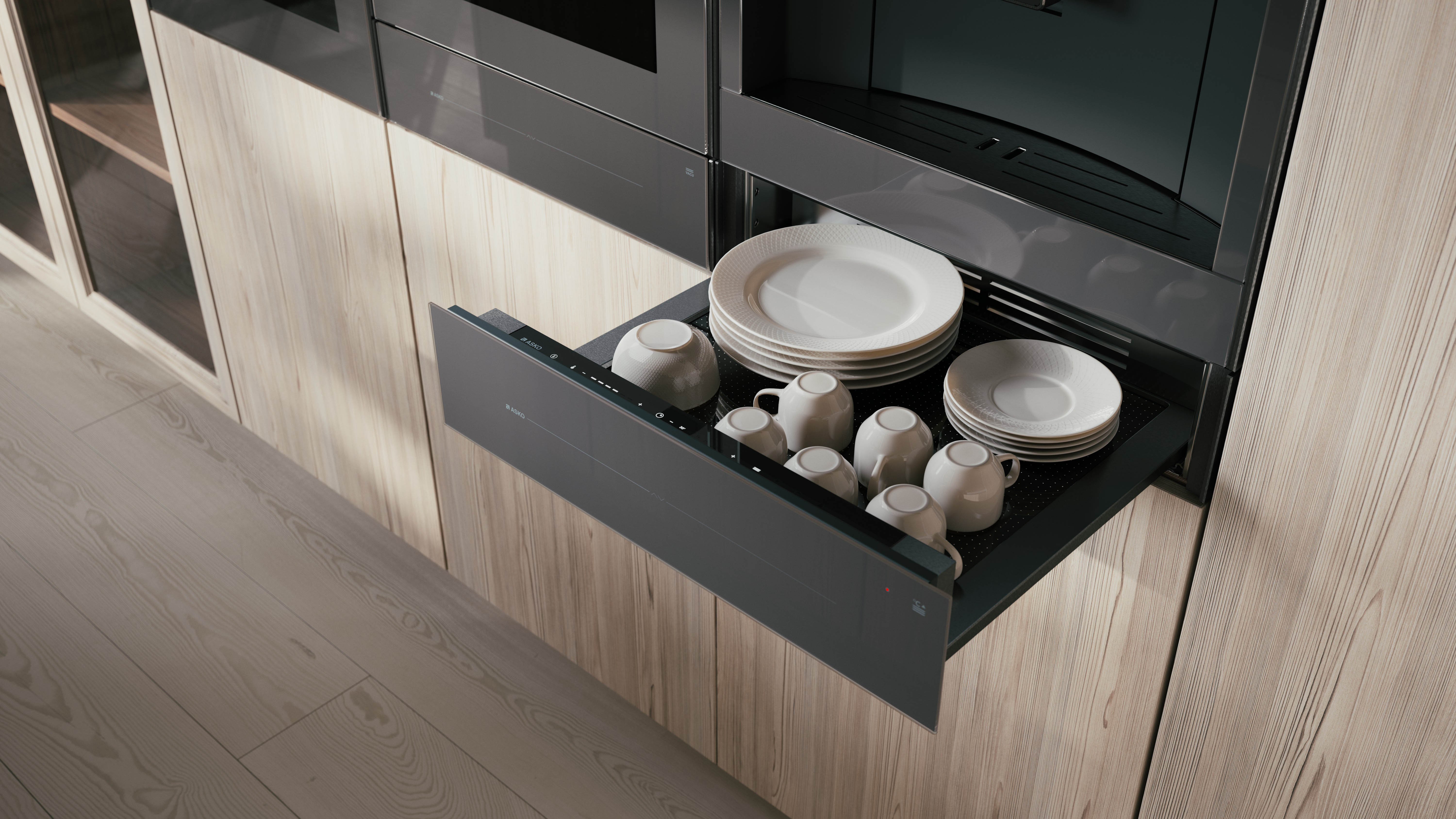 Bonus Warming Drawer With ASKO Elements Pearl Grey Ovens* at Hart & Co
