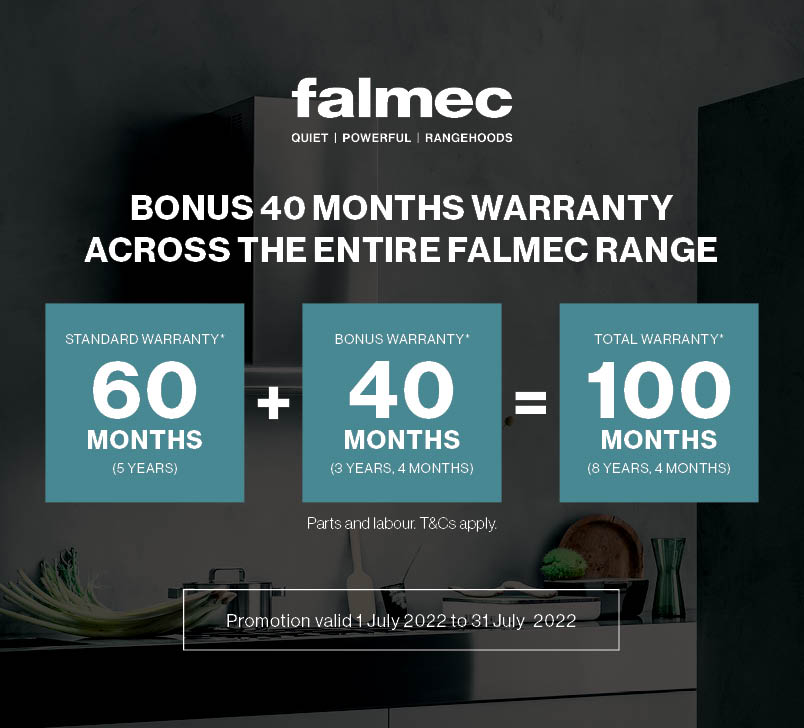Bonus 40 Month Warranty on entire Falmec Range