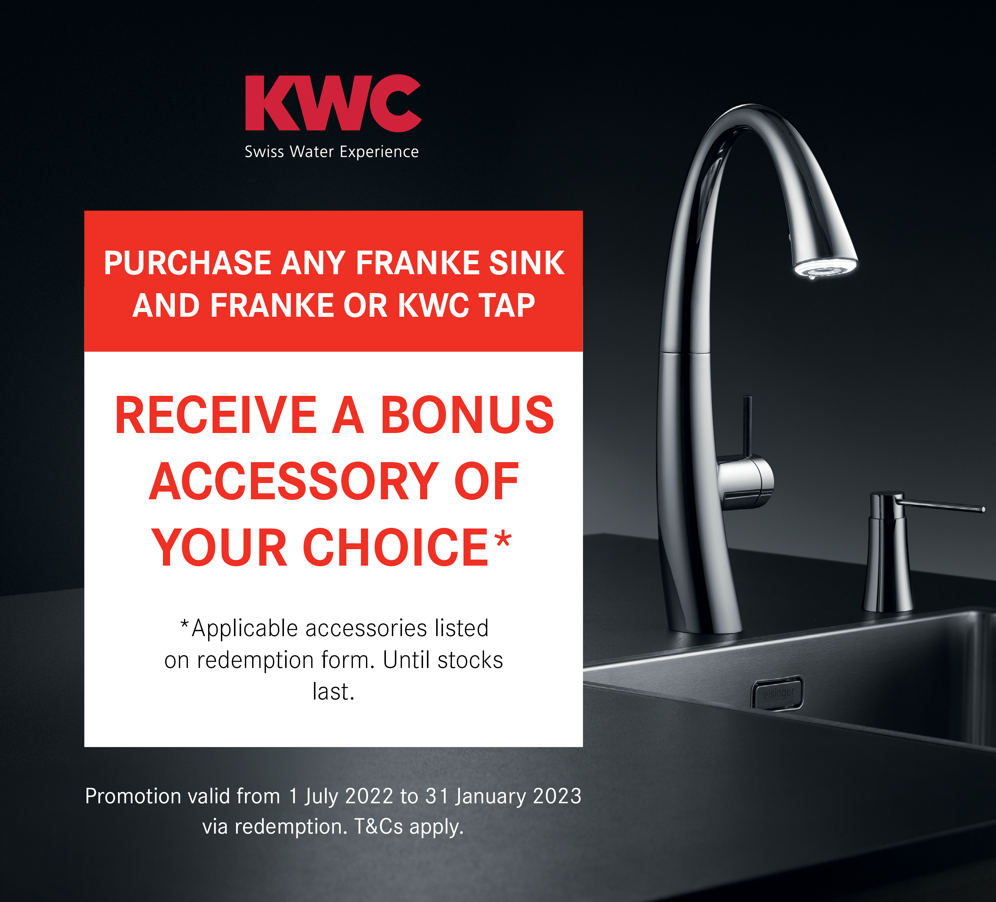 Bonus Accessory with any Franke Sink and Franke Sink or KWC Tap