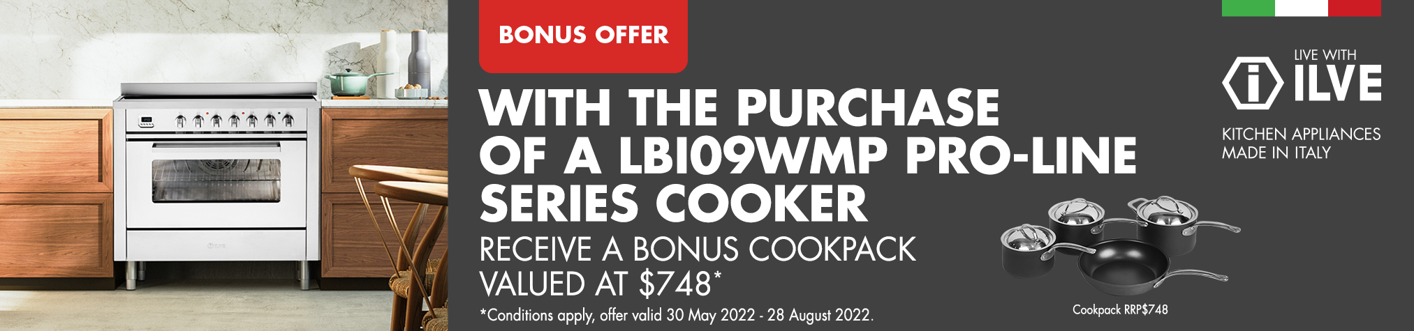 Bonus Cookpack with Ilve LBI09WMP Pro-Line Series Cooker