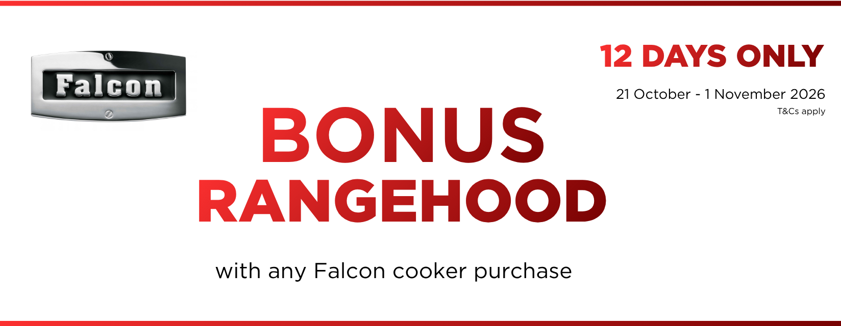 Receive A Bonus Falcon Rangehood Valued Up To $4,099 RRP With Select Falcon Cookers*