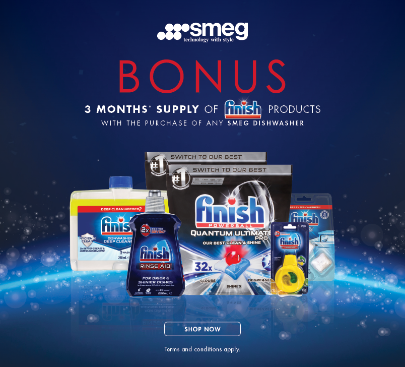 Bonus Finish pack with selected Smeg dishwashers
