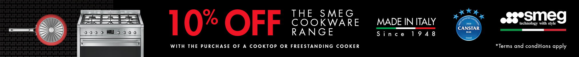 Purchase Smeg Cooktop or Freestanding Cooker & Receive 10%* Off Smeg Cookware Range
