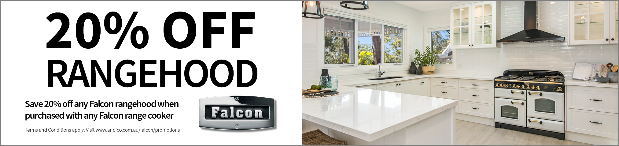 Save 20% off any Falcon rangehood when purchased with any Falcon range cooker