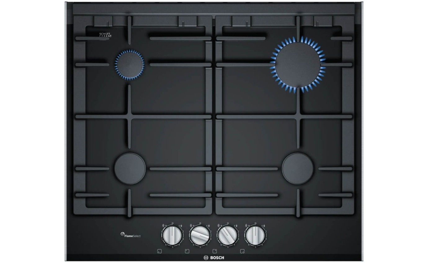 Bosch 60cm Series 8 Gas Ceramic Glass Cooktop Black PRP6A6B70A