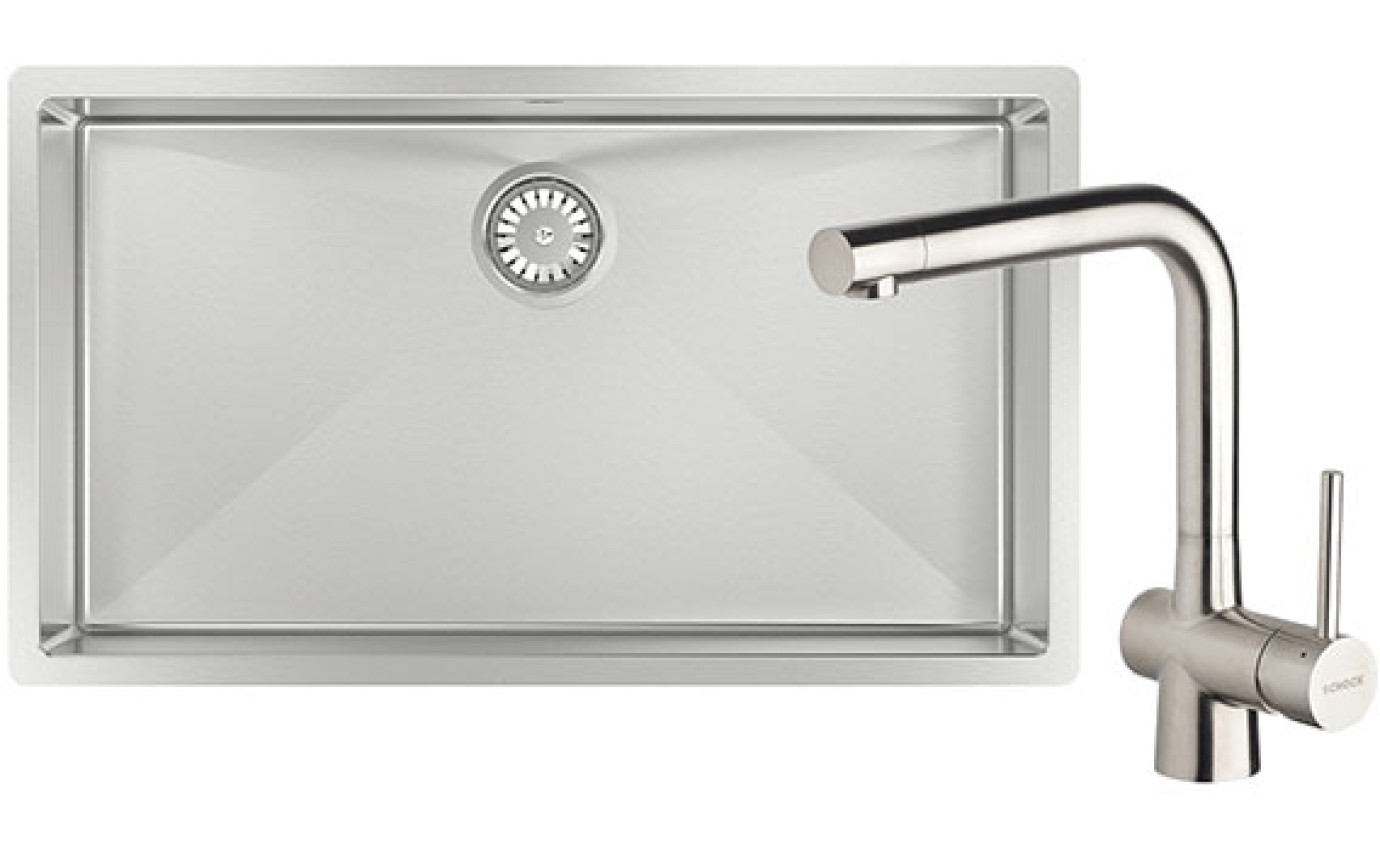 Abey Large Bowl Sink with Drain Tray & Laios Kitchen Mixer FRA700T