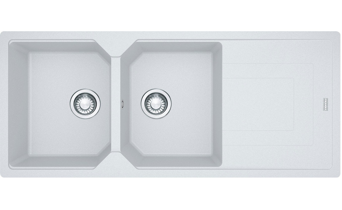Franke Urban Fragranite Polar White Double Bowl Sink w/ Drainer UBG621REVPW