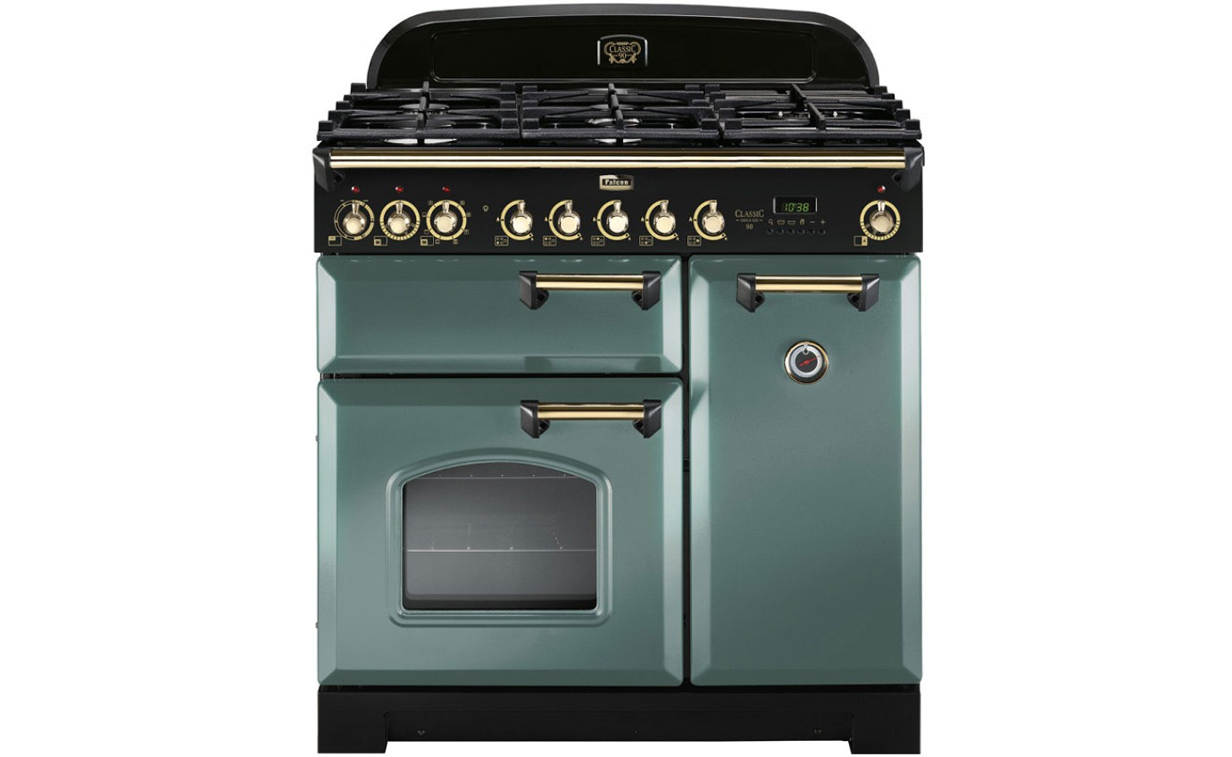 Falcon Classic Deluxe 90cm Dual Fuel Upright Cooker Mineral Green / Brass CDL90DFMGBR