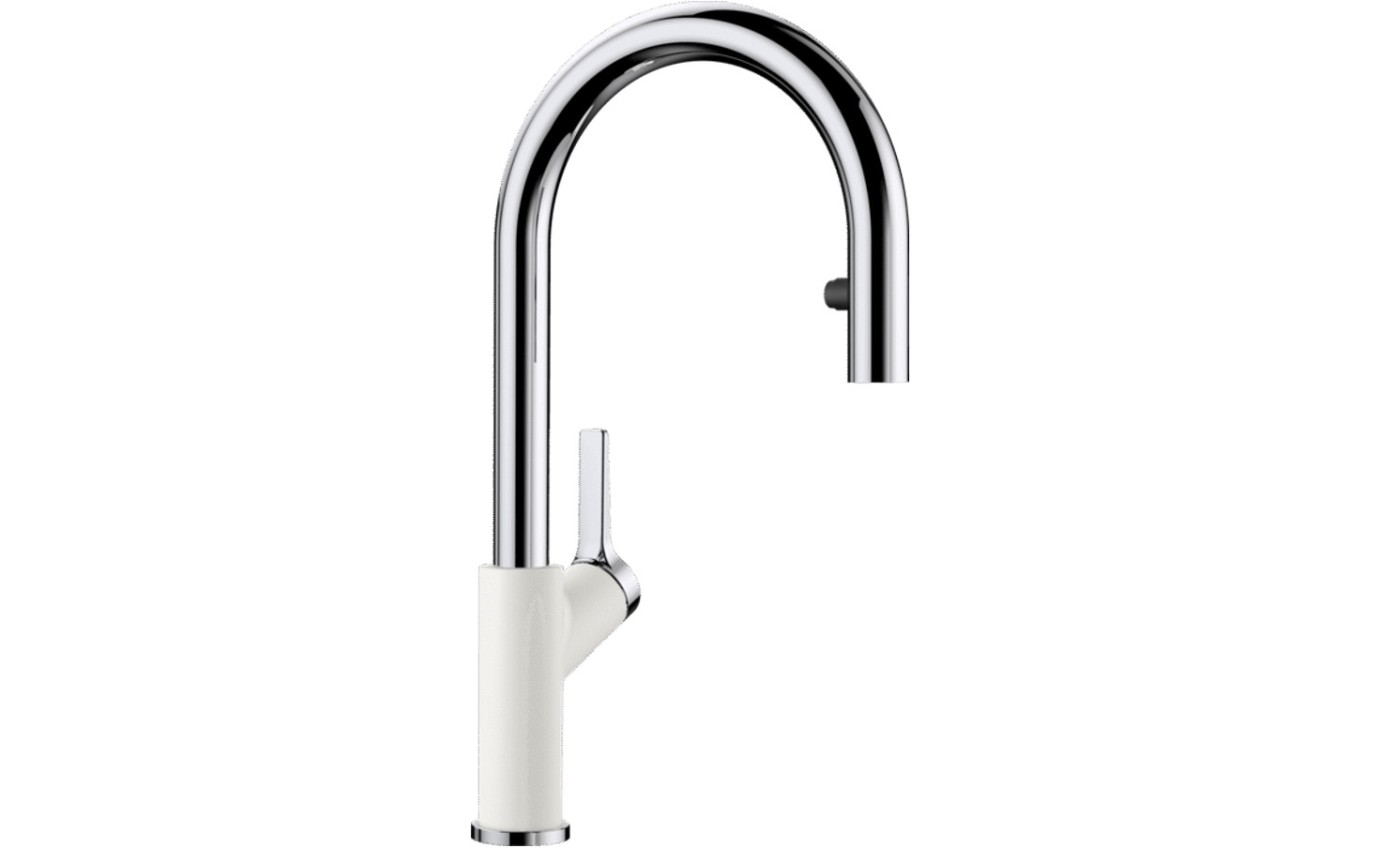 Blanco Goose Neck Pull Out Tap (White/Chrome) CARENASW