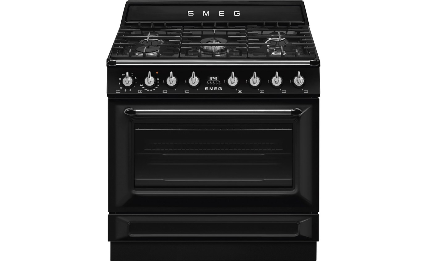 Smeg 90cm Victoria Freestanding Cooker 5 Burners 9 Functions Black TRA90GMBL Hart Co