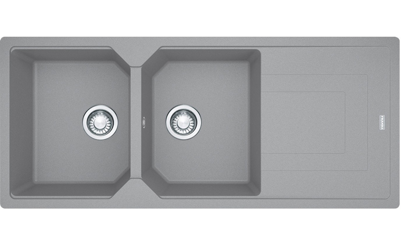 Franke Urban Fragranite Stone Grey Double Bowl Sink w/ Drainer UBG621REVSG